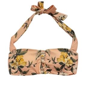 NEW Volcom "Growing Solo" Peach Floral Caged Bandeau Halter Bikini Top Sz. S